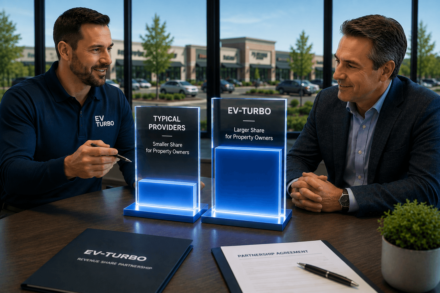 Property owner reviewing EV Turbo's favorable revenue-sharing model
