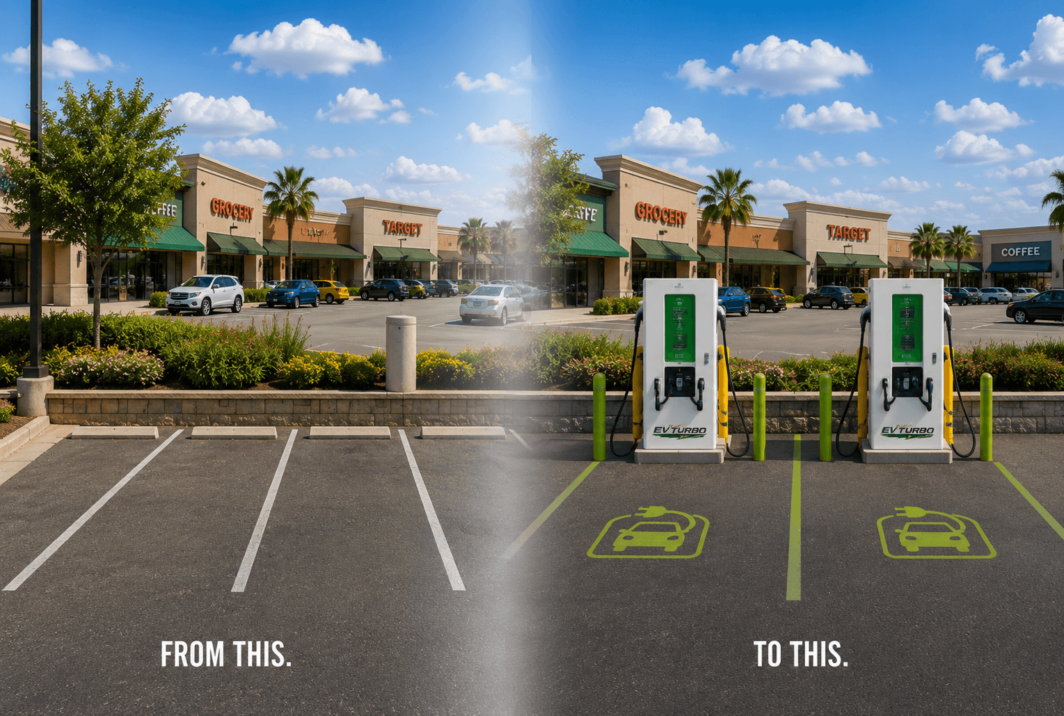 Commercial parking property before and after EV charging site installation